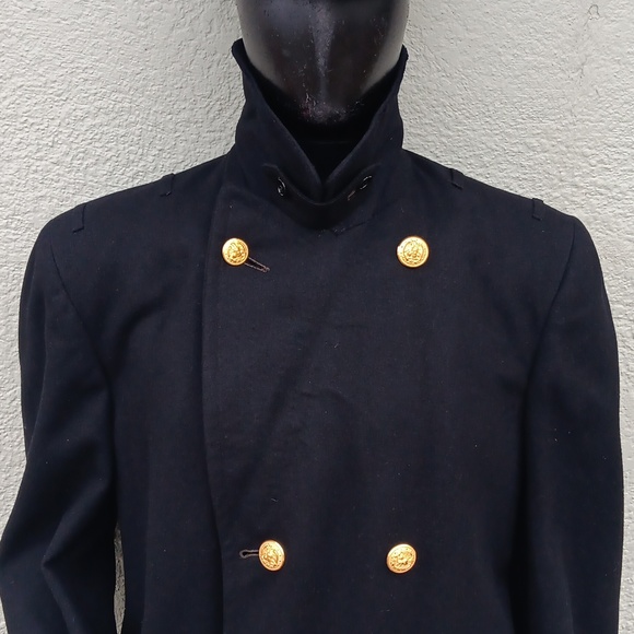 CLOTHING SUPPLY MEN'S VINTAGE BLACK PURE WOOL DOUBLE BREASTED TRENCH - Picture 4 of 17